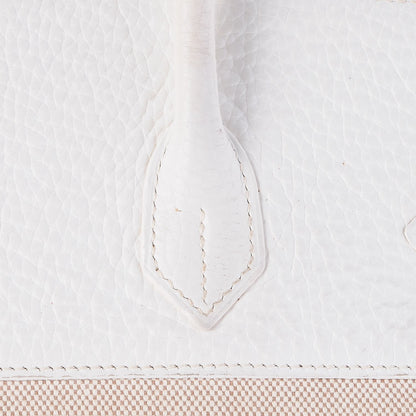 Hermes Toile Taurillon Clemence Birkin 35 White 34 of 41