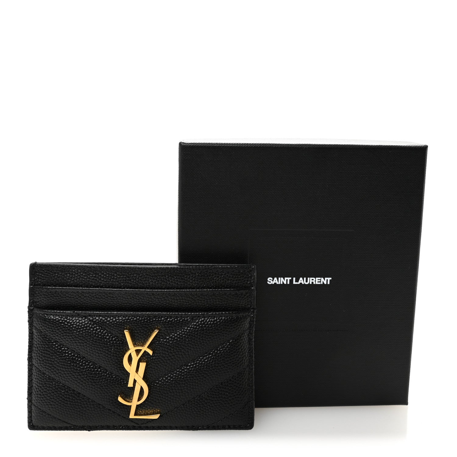 Saint Laurent Grain De Poudre Matelasse Chevron Monogram Credit Card Case Black 8 of 8