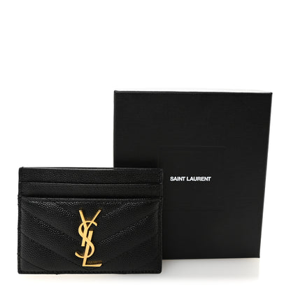 Saint Laurent Grain De Poudre Matelasse Chevron Monogram Credit Card Case Black 8 of 8