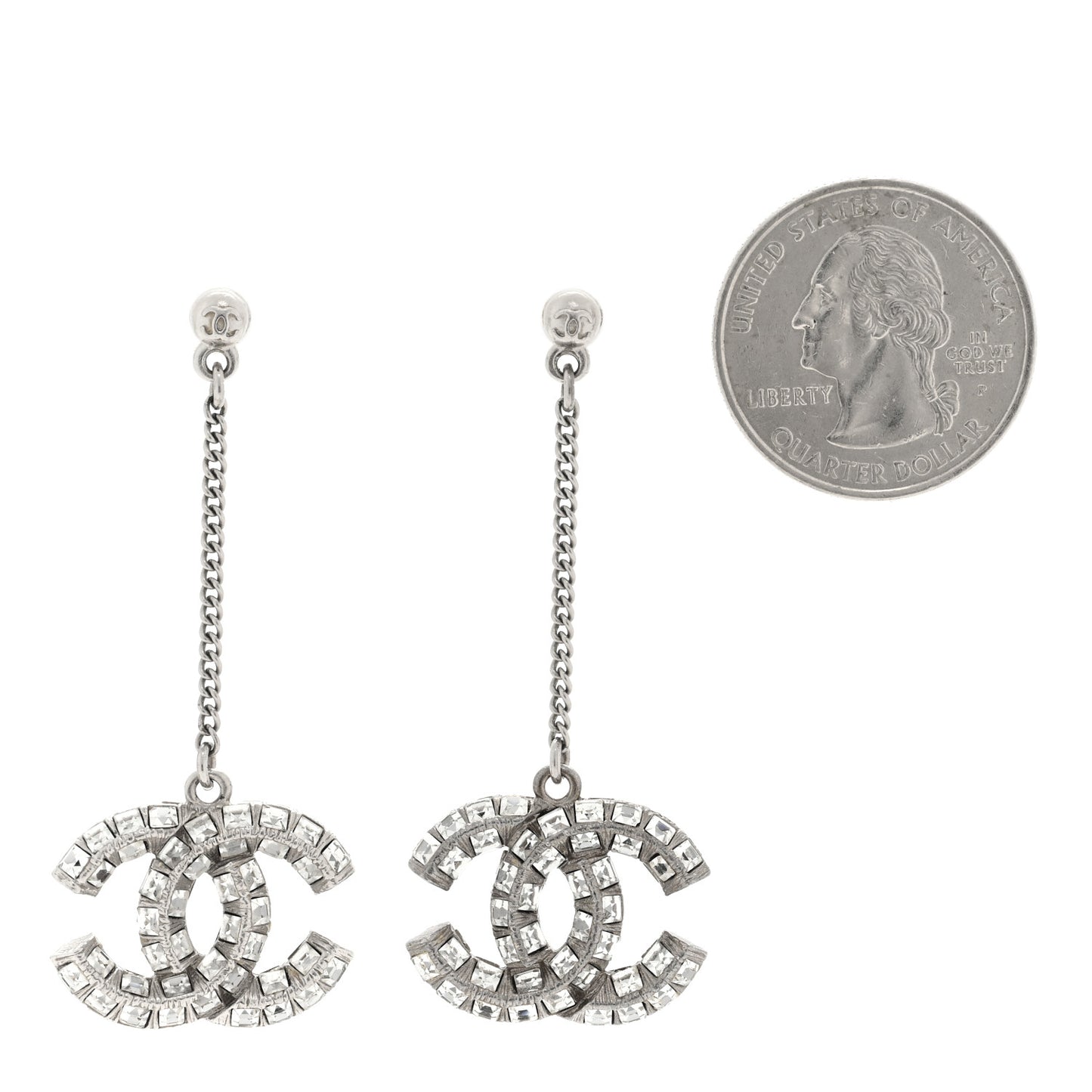 Baguette Crystal CC Drop Earrings Silver