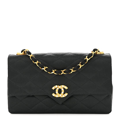 Chanel Satin Quilted Crystal CC Evening Flap Black 1 of 12