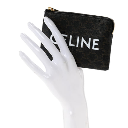 Celine Triomphe Canvas Logo Coin and Card Pouch With Hook Black 2 of 10