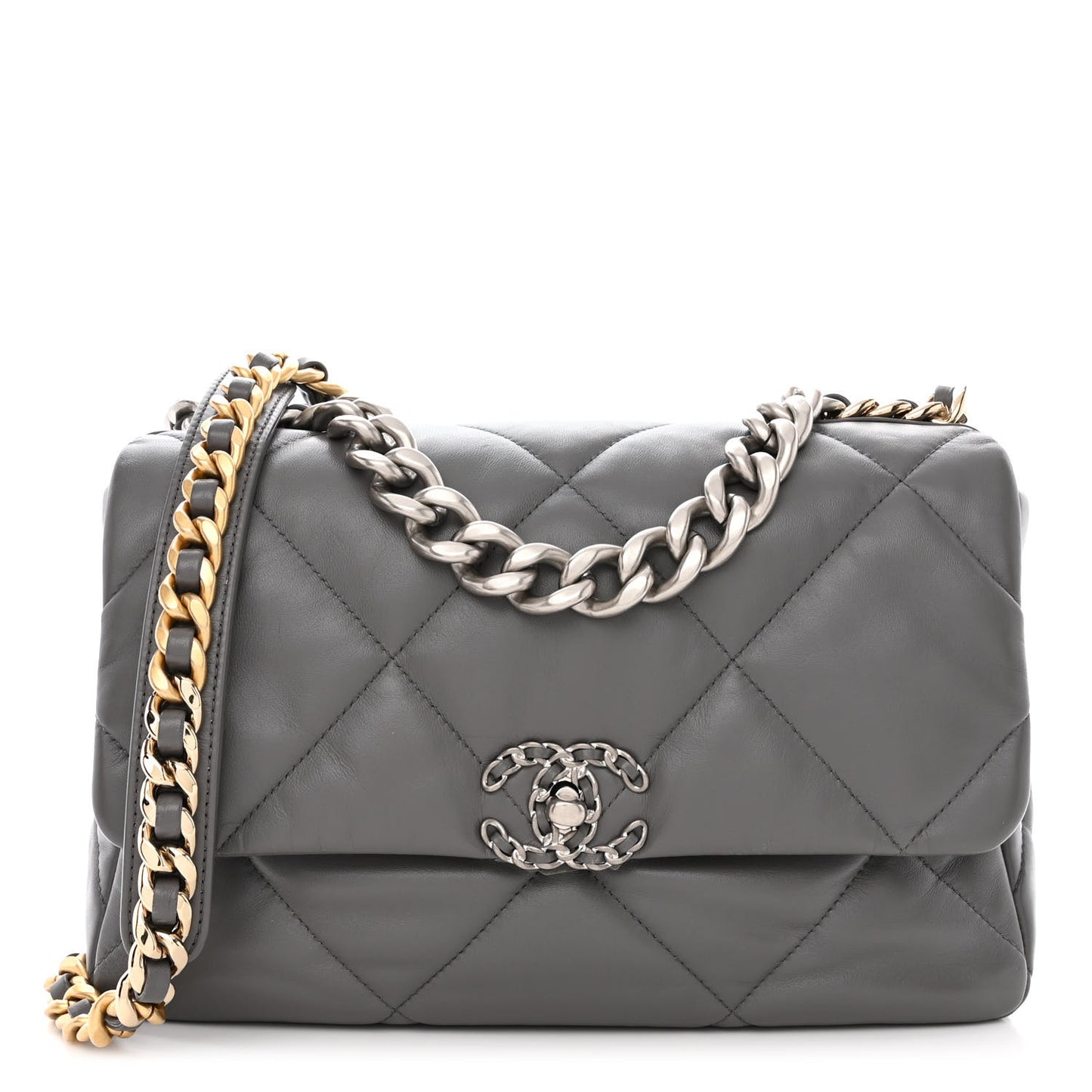Lambskin Quilted Large Chanel 19 Flap Grey