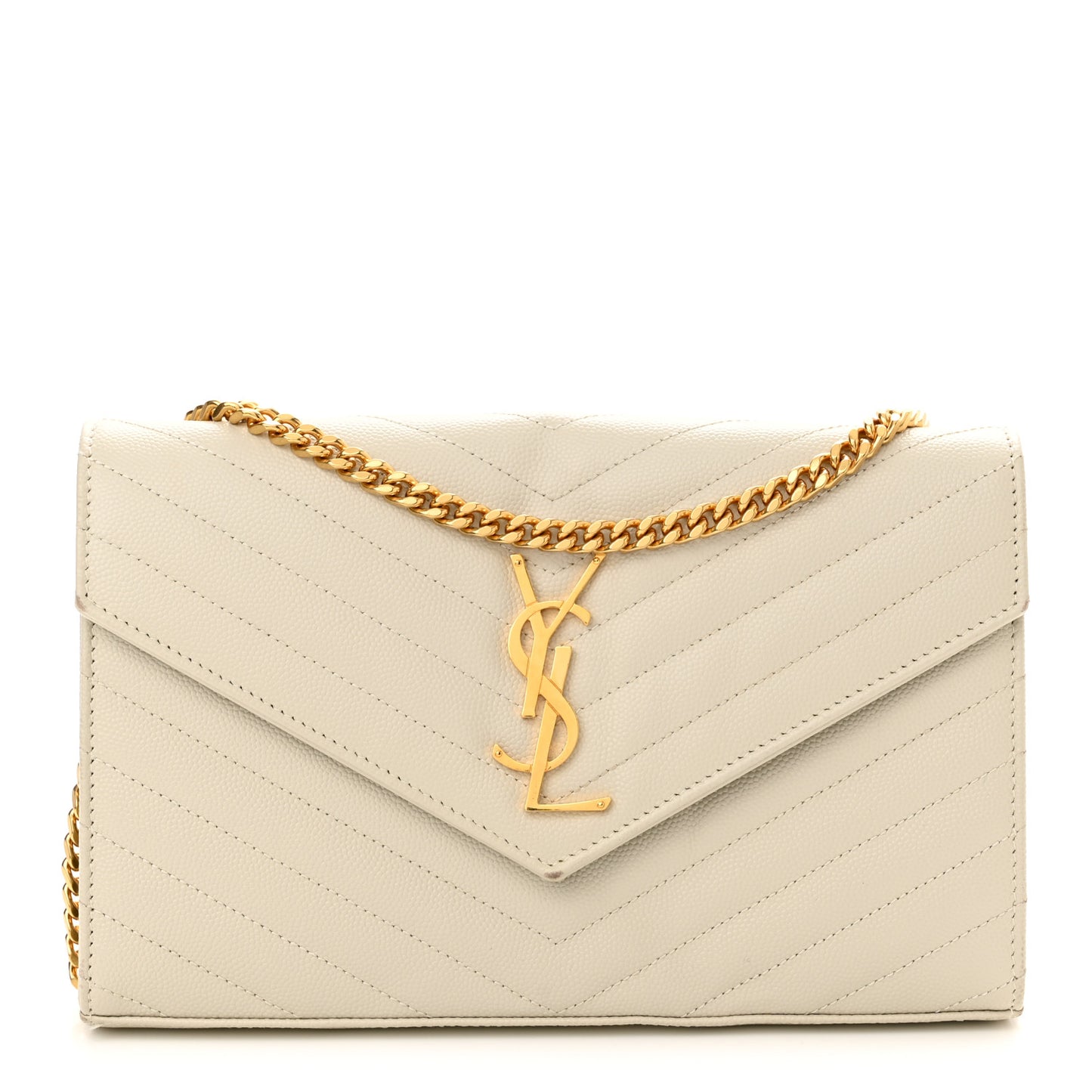 Grain De Poudre Matelasse Chevron Monogram Chain Wallet Crema Soft