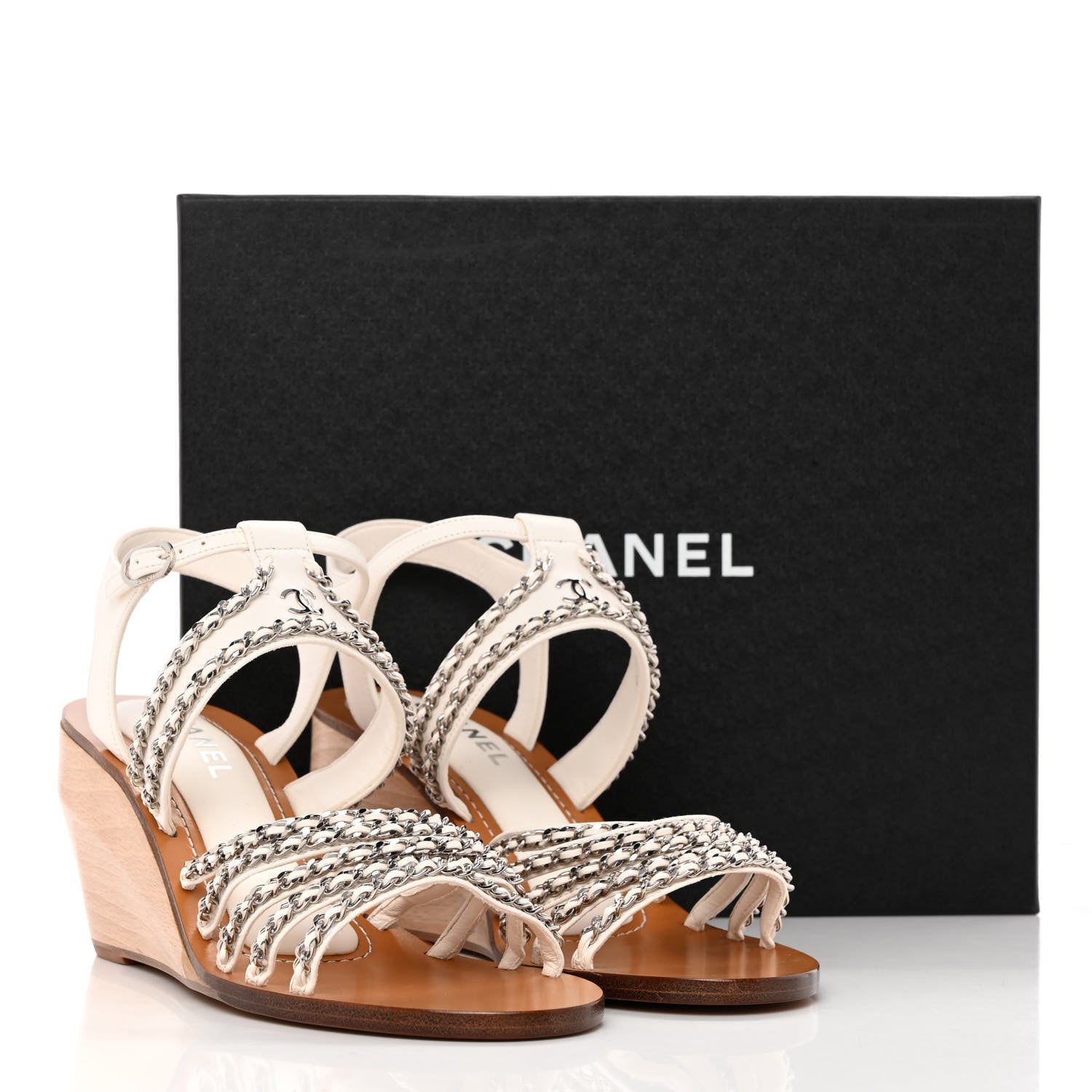 Chanel Lambskin Quilted Chain Wedge Sandals 41 White 15 of 15