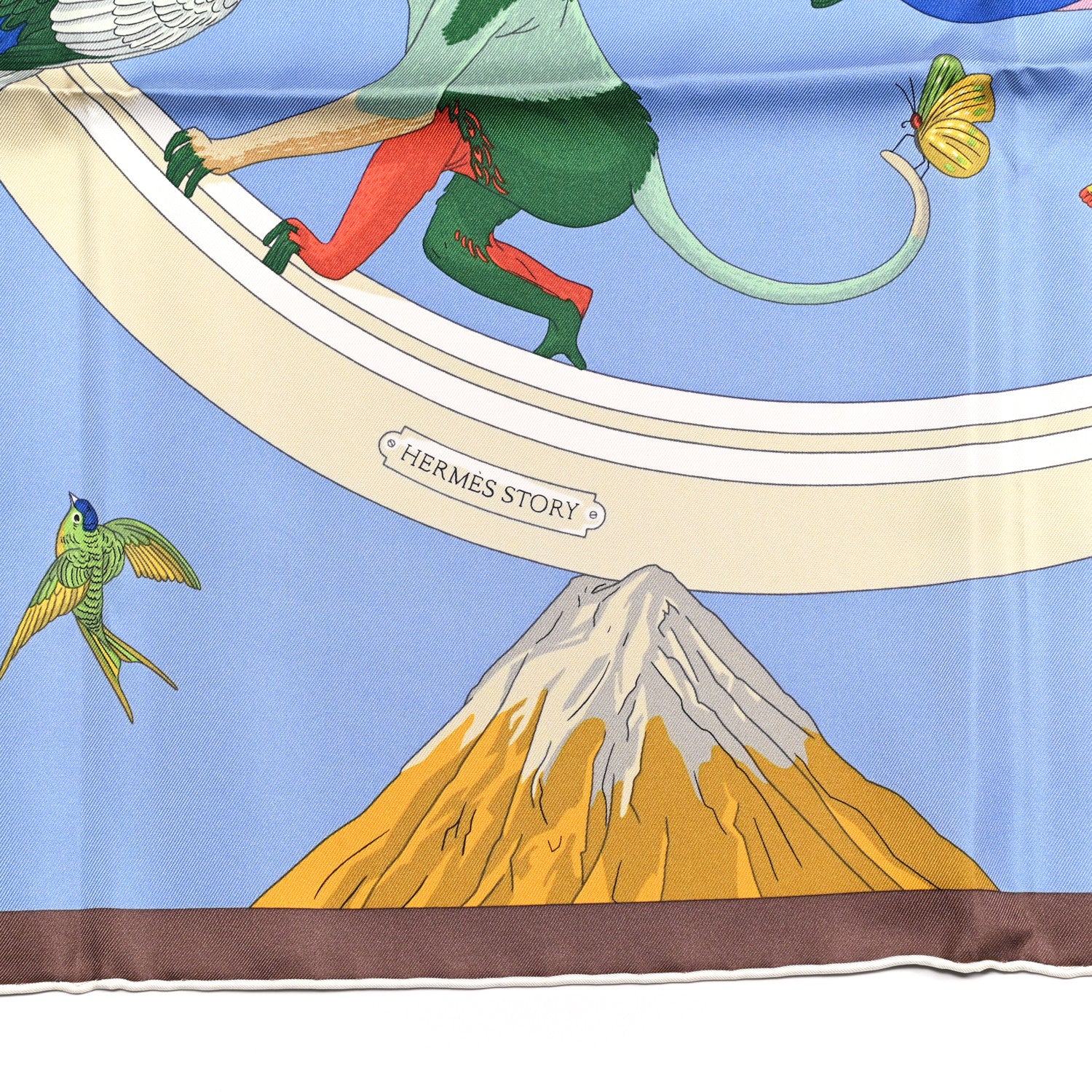Hermes Silk Story Scarf 90 Bleu Lavande Vert 2 of 5