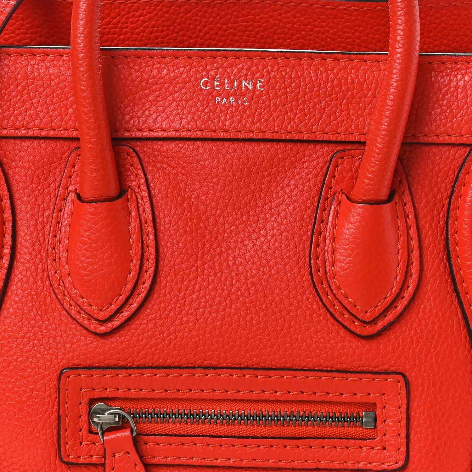 Celine Drummed Calfskin Nano Luggage Vermillion 8 of 10