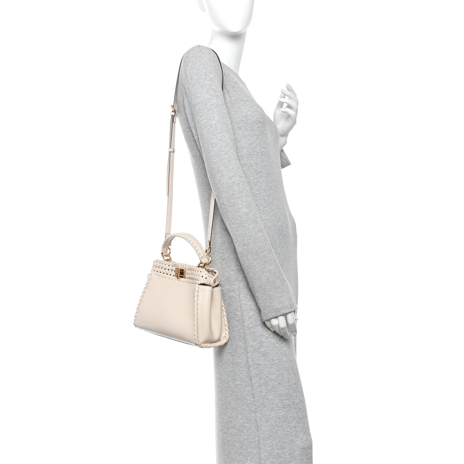 Fendi Nappa Interlace Mini Peekaboo Iconic Satchel Camelia 2 of 11