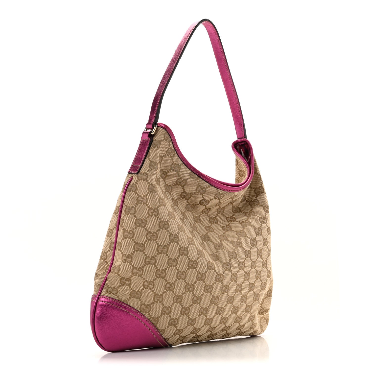 Gucci Metallic Calfskin Monogram Medium New Britt Hobo  Pink 3 of 13