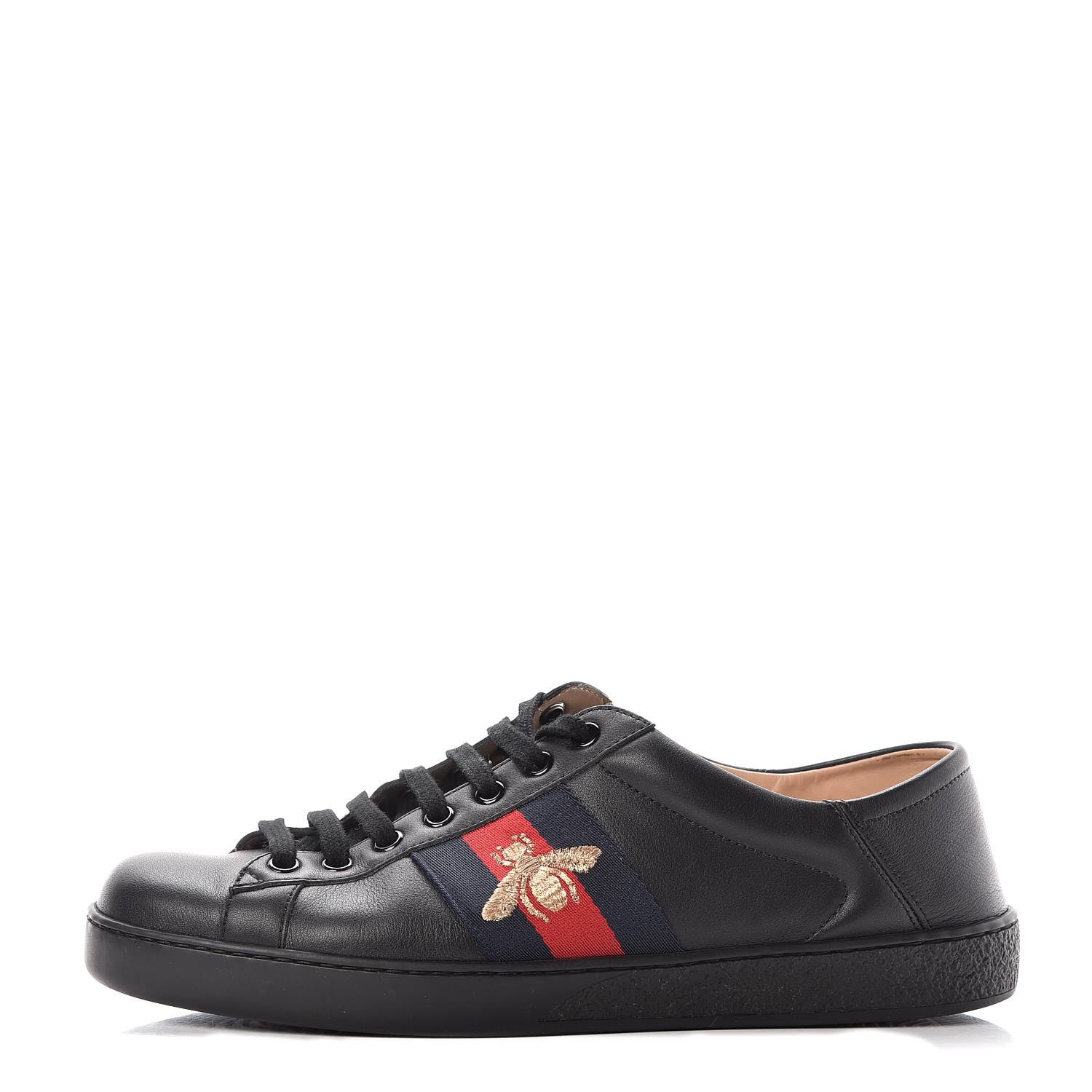 Gucci Calfskin Web Bee Embroidered Mens Ace Sneakers 7.5 Black 1 of 12