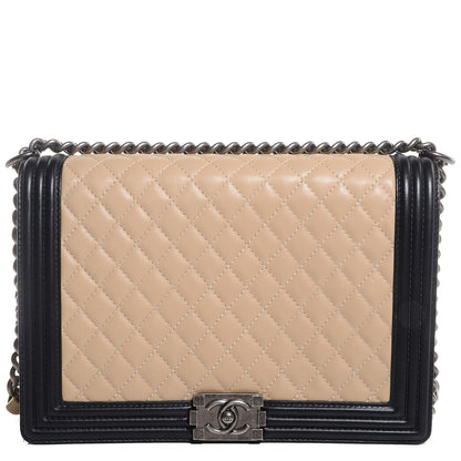 Chanel Lambskin Quilted Large Boy Flap Beige Black 1 of 8