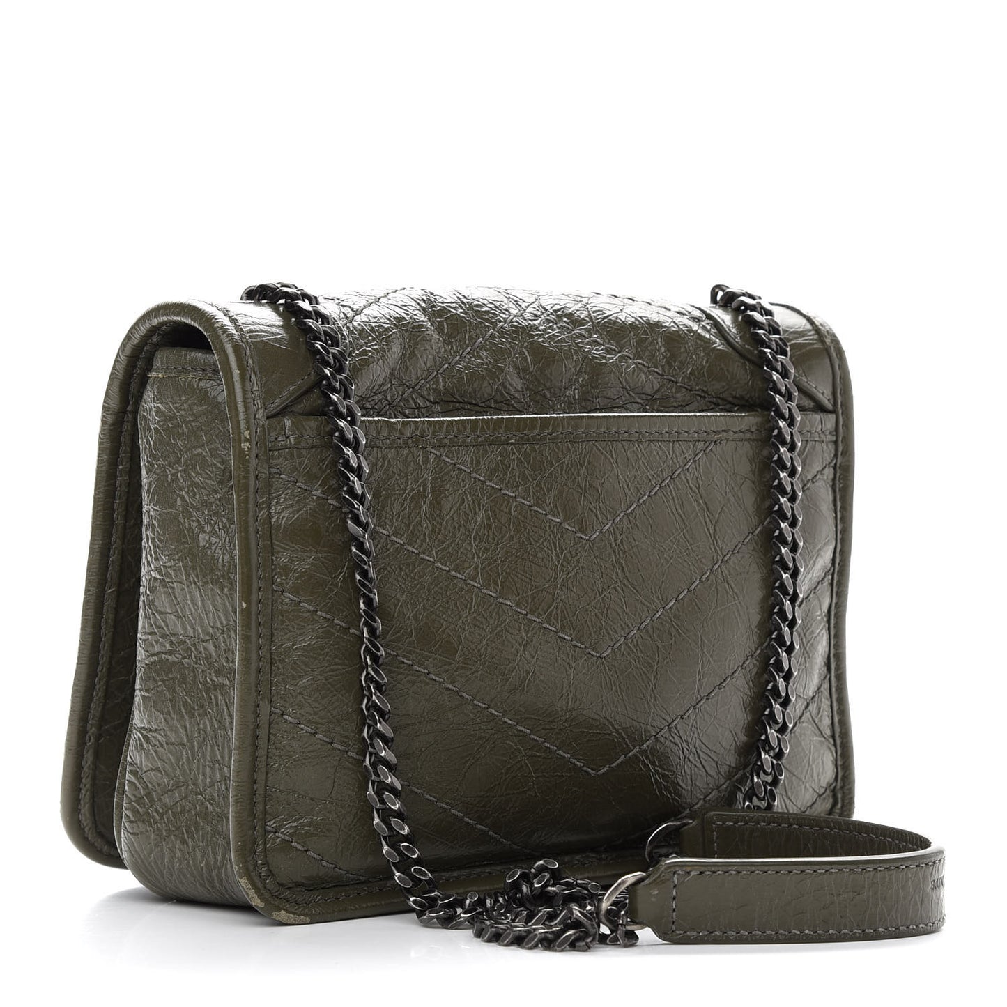 Crinkled Calfskin Matelasse Monogram Niki Chain Wallet Khaki Militaire