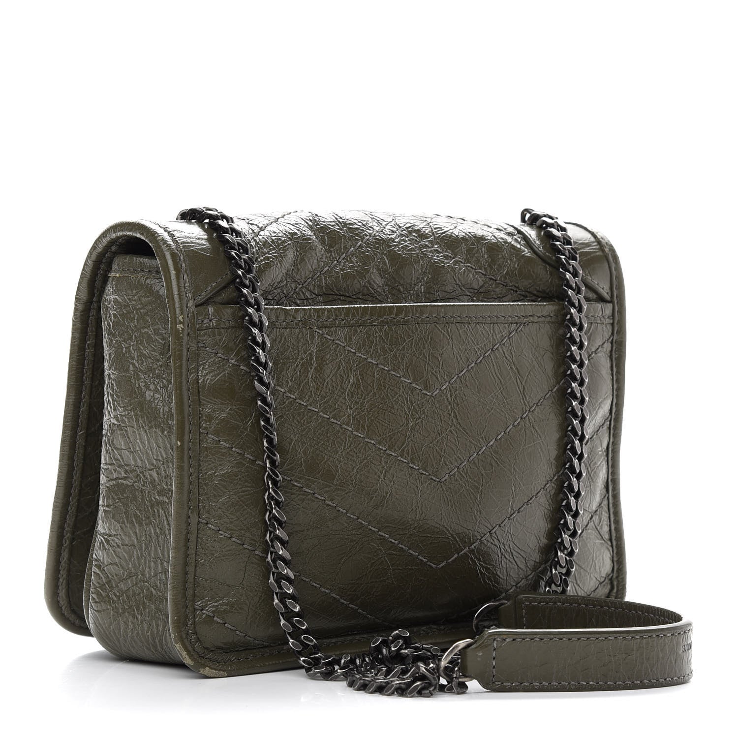 Saint Laurent Crinkled Calfskin Matelasse Monogram Niki Chain Wallet Khaki Militaire 3 of 12