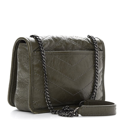 Saint Laurent Crinkled Calfskin Matelasse Monogram Niki Chain Wallet Khaki Militaire 3 of 12