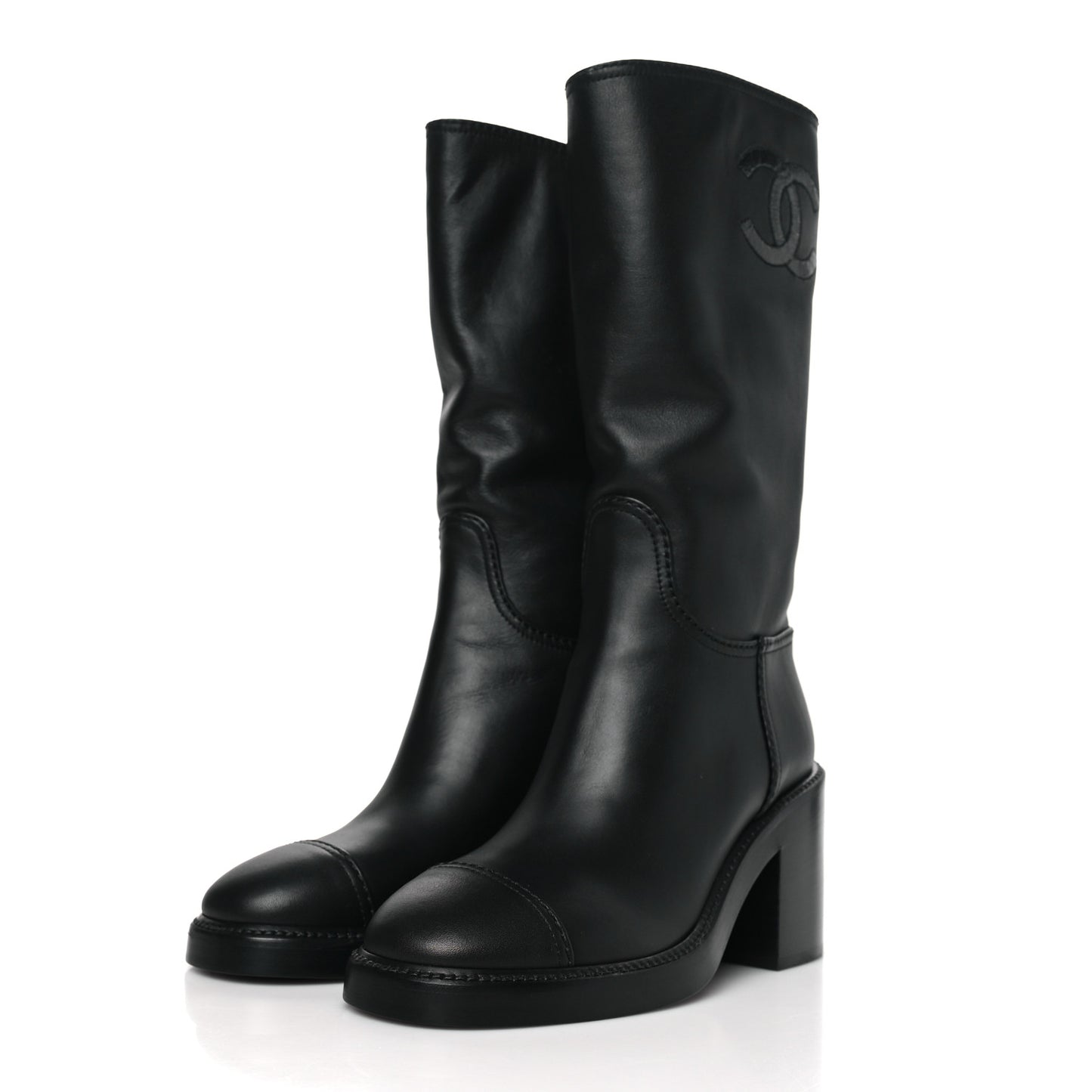 Lambskin CC Logo Calf Boots 36 Black
