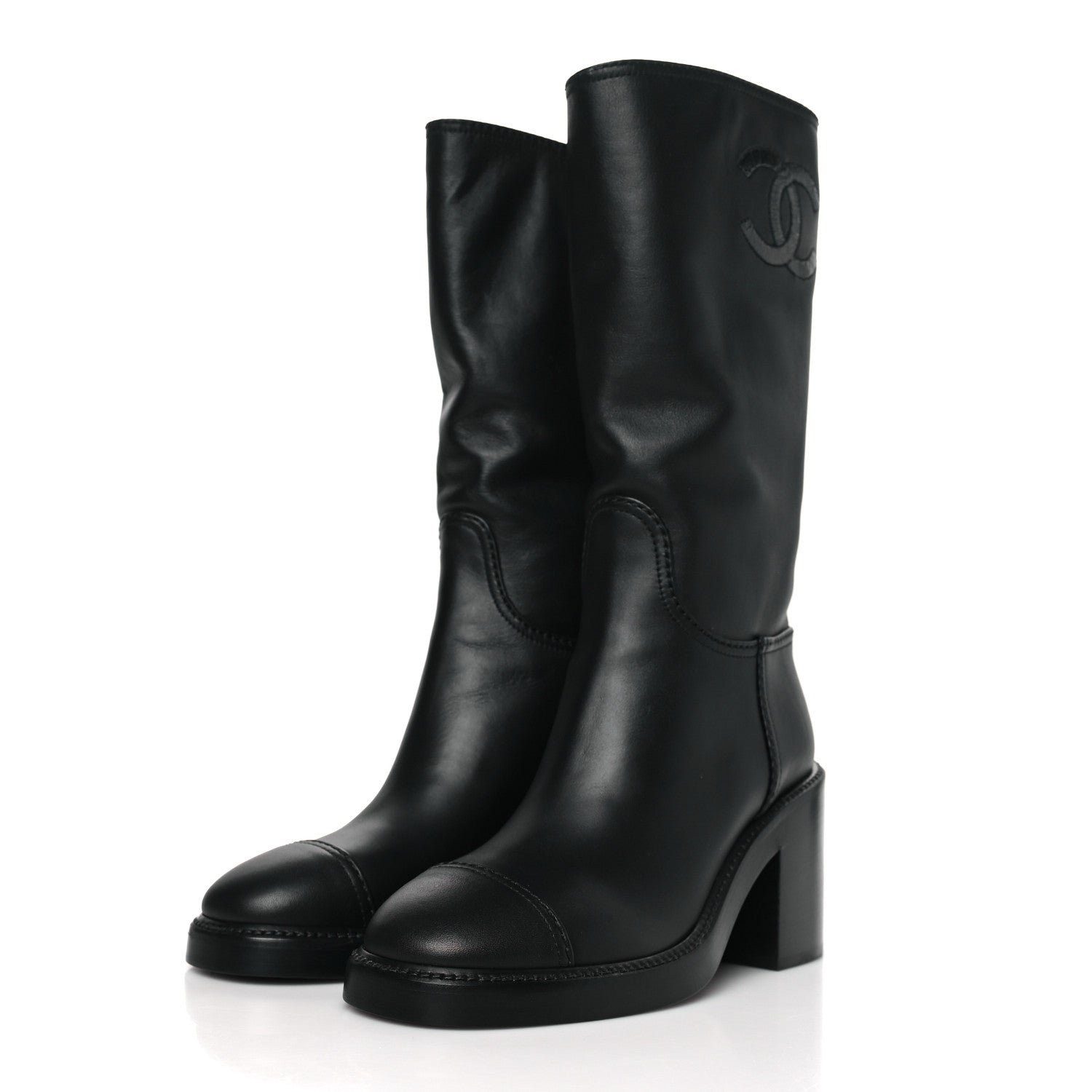 Chanel Lambskin CC Logo Calf Boots 36 Black 3 of 8