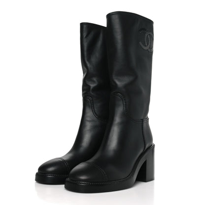 Chanel Lambskin CC Logo Calf Boots 36 Black 3 of 8
