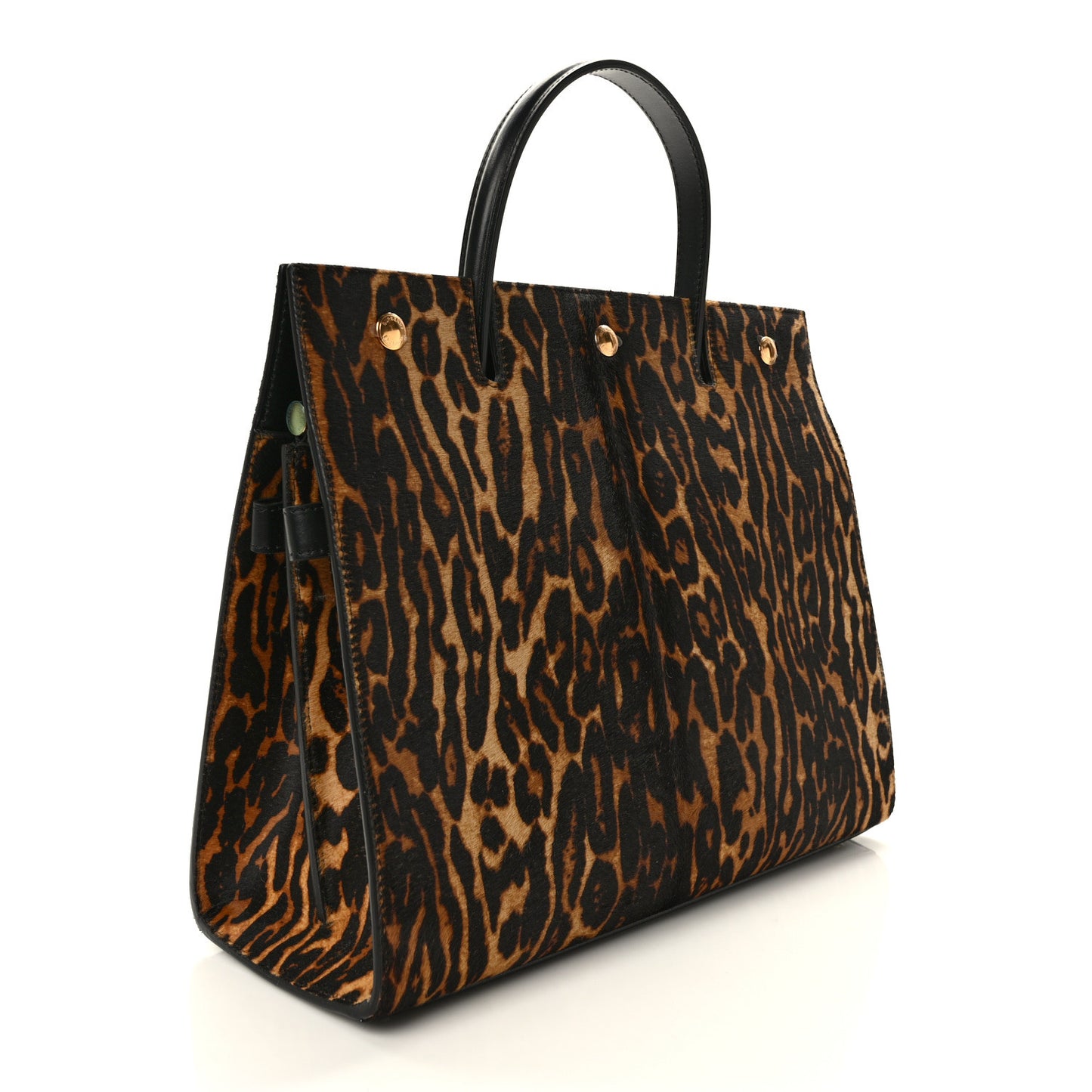 Calf Hair Leopard Print Medium Title Bag Black