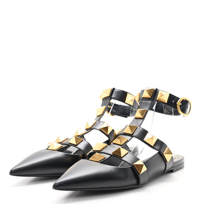 Valentino Garavani Calfskin Roman Stud Ankle Strap Flat Mules 41.5 Black 4 of 10