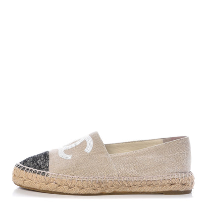 Chanel Toile Sequin CC Espadrilles 39 Beige Black 1 of 13