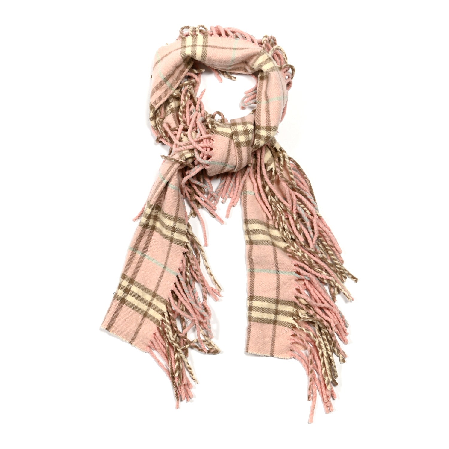 Burberry Cashmere Check Happy Fringe Scarf Pink 1 of 4