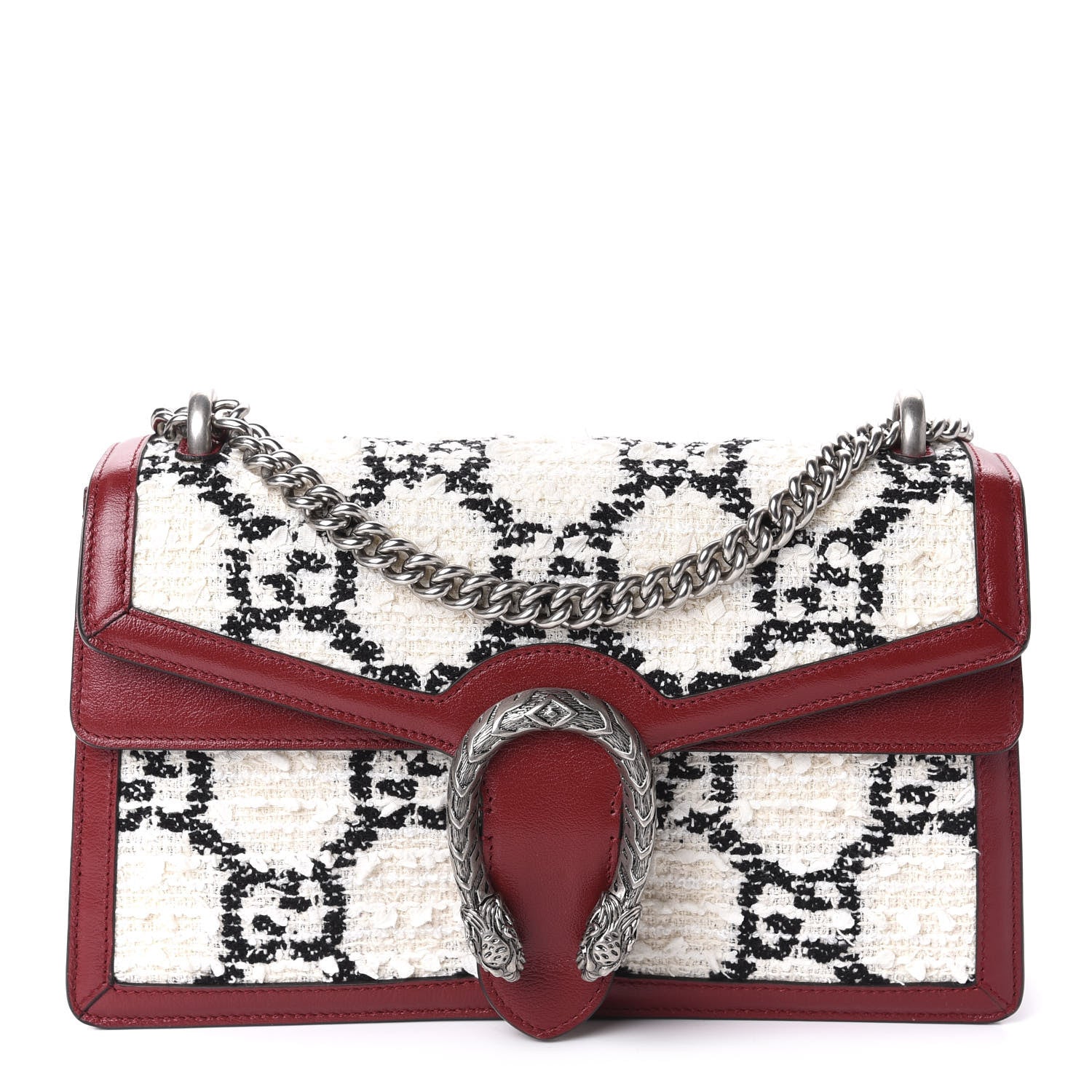 Gucci Tweed GG Monogram Small Dionysus Shoulder Bag White Black Romantic Cherry 1 of 11