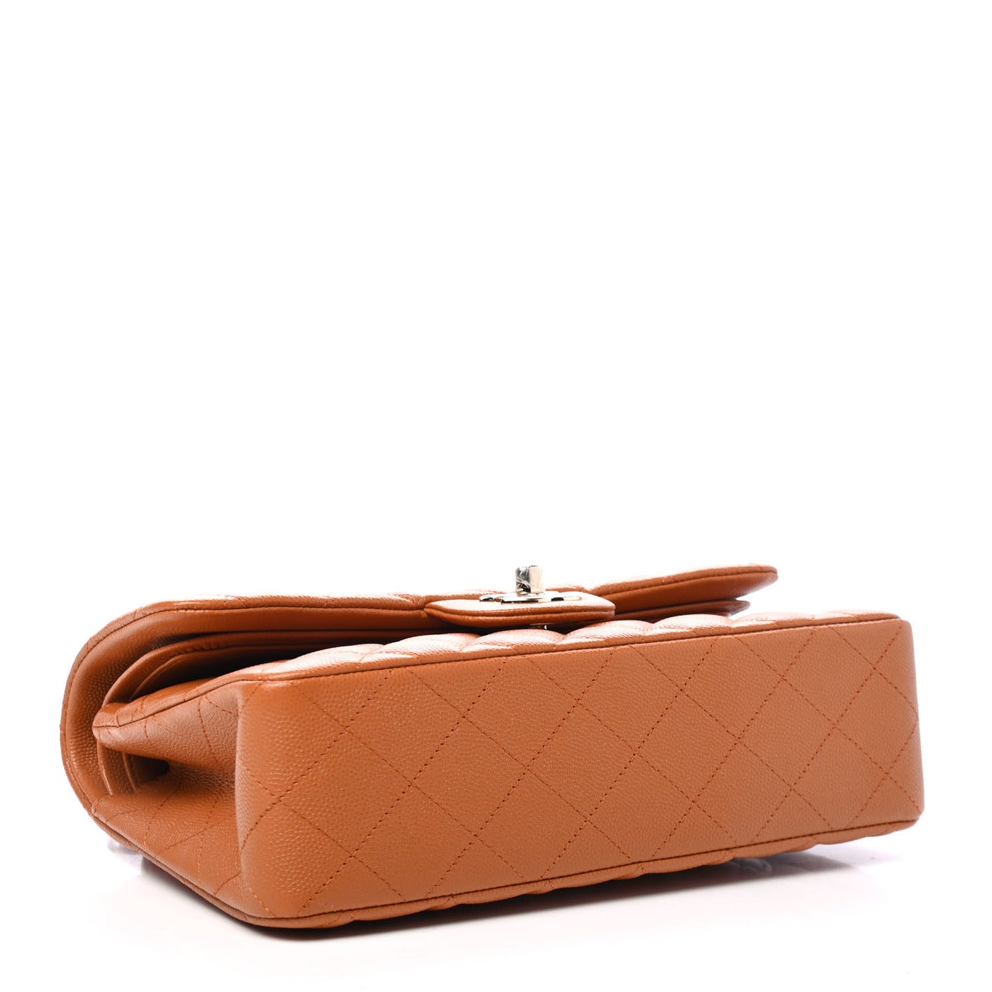 Caviar Quilted Small Double Flap Light Brown