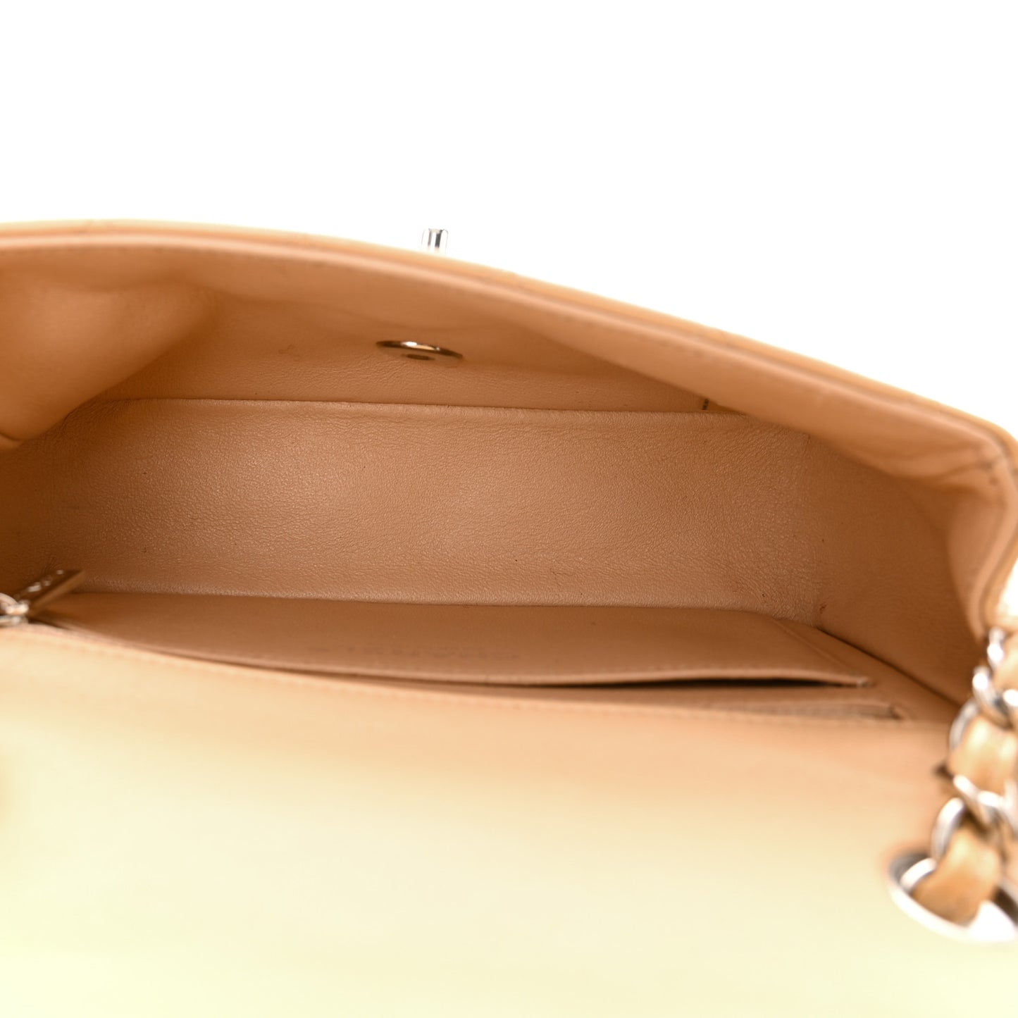 Patent Calfskin Quilted Mini Rectangular Flap Beige