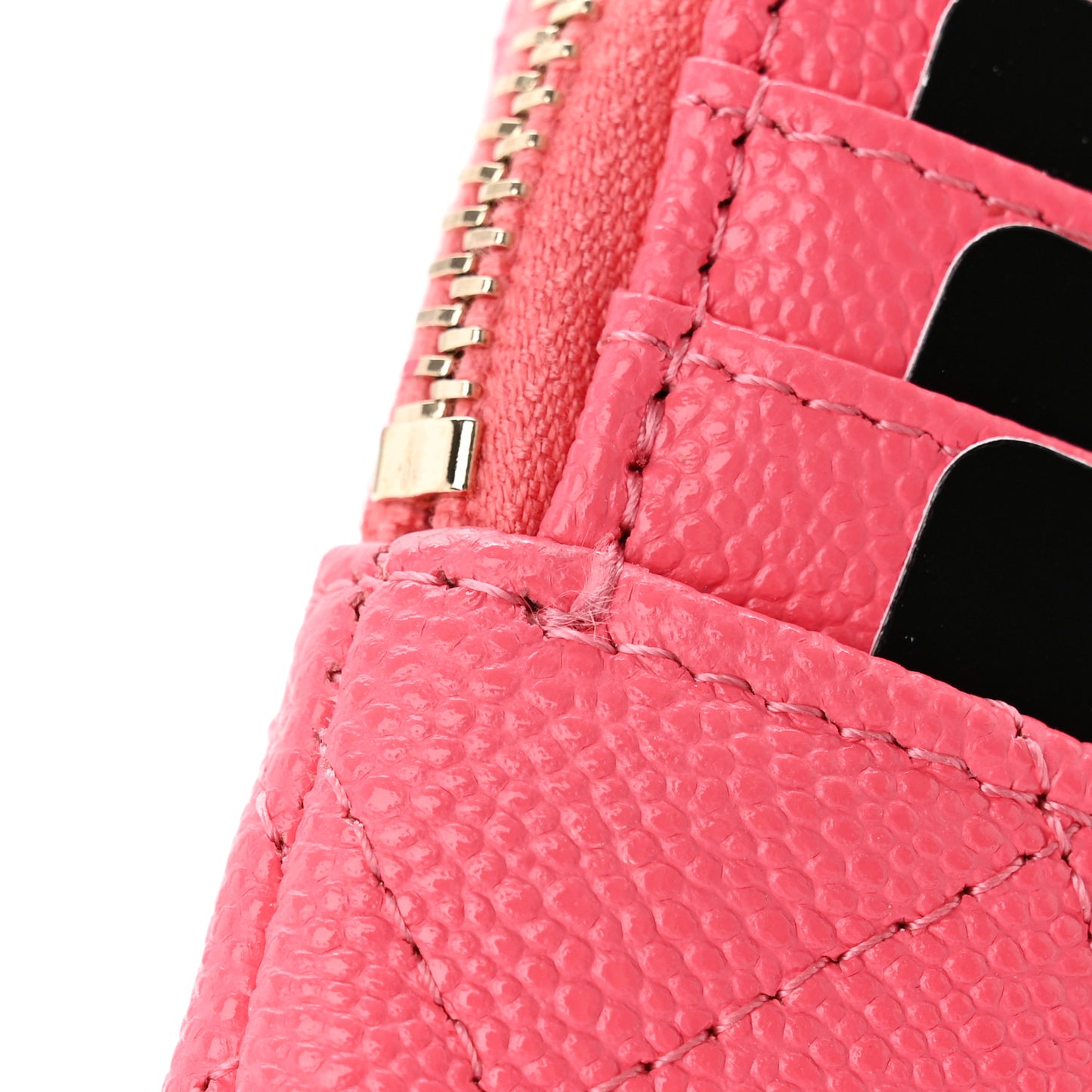 Caviar Quilted Zip Card Holder Wallet Pink