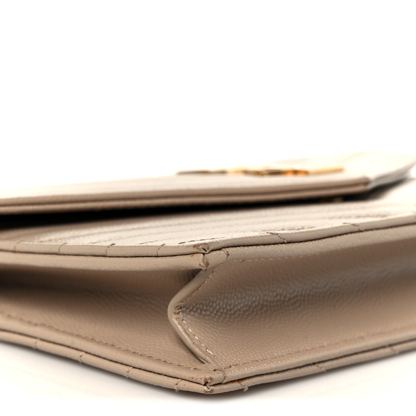 Grain De Poudre Matelasse Chevron Monogram Envelope Chain Wallet Dark Beige
