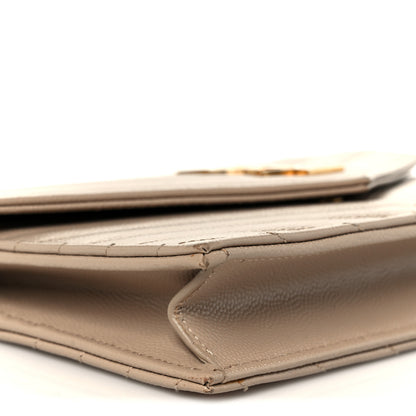 Saint Laurent Grain De Poudre Matelasse Chevron Monogram Envelope Chain Wallet Dark Beige 9 of 10