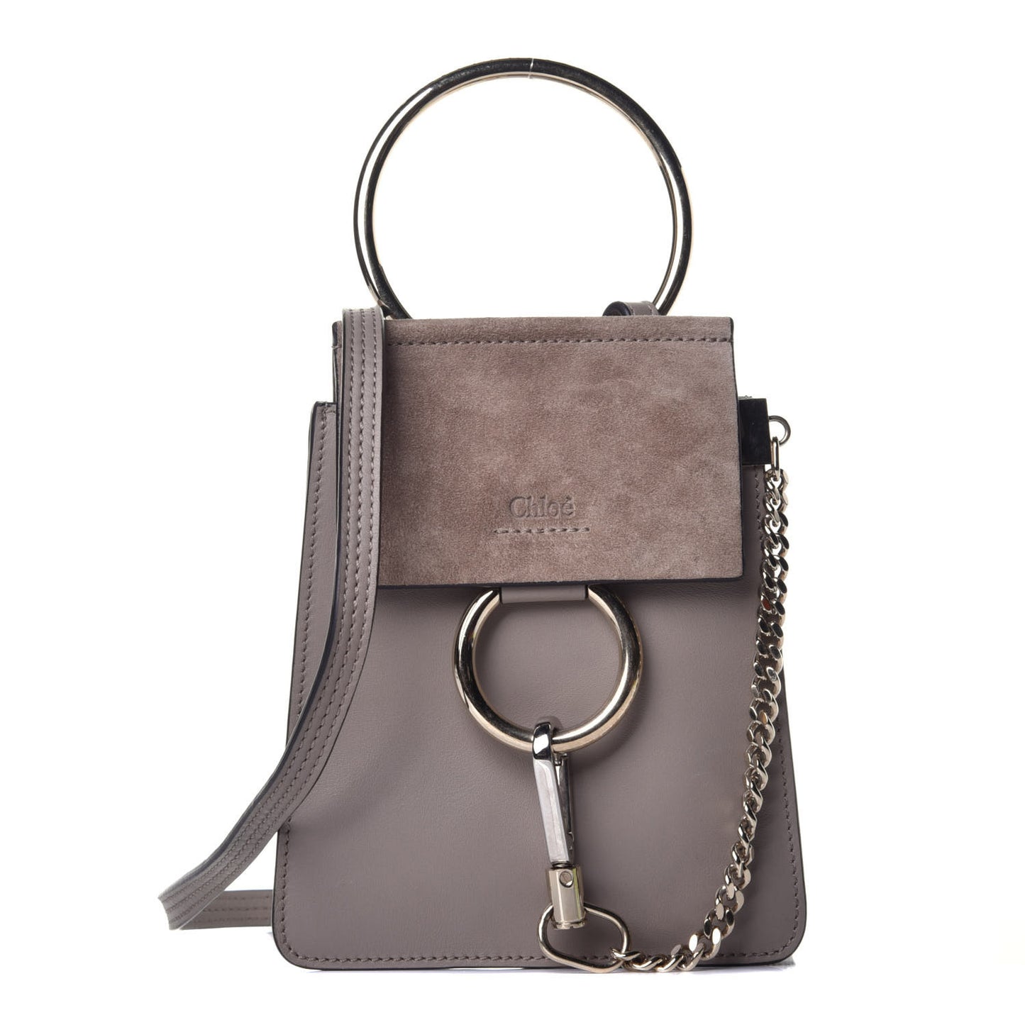 Suede Calfskin Mini Faye Bracelet Bag Motty Grey