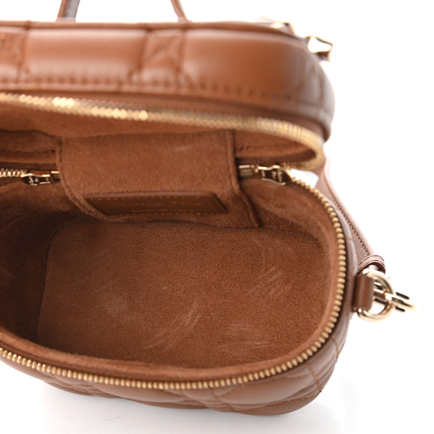 Lambskin Cannage Micro Lady Dior Vanity Case Cognac