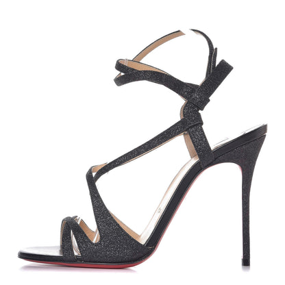 Christian Louboutin Kid Leather Mini Glitter Audrey 100 Sandals 38 Black 1 of 8
