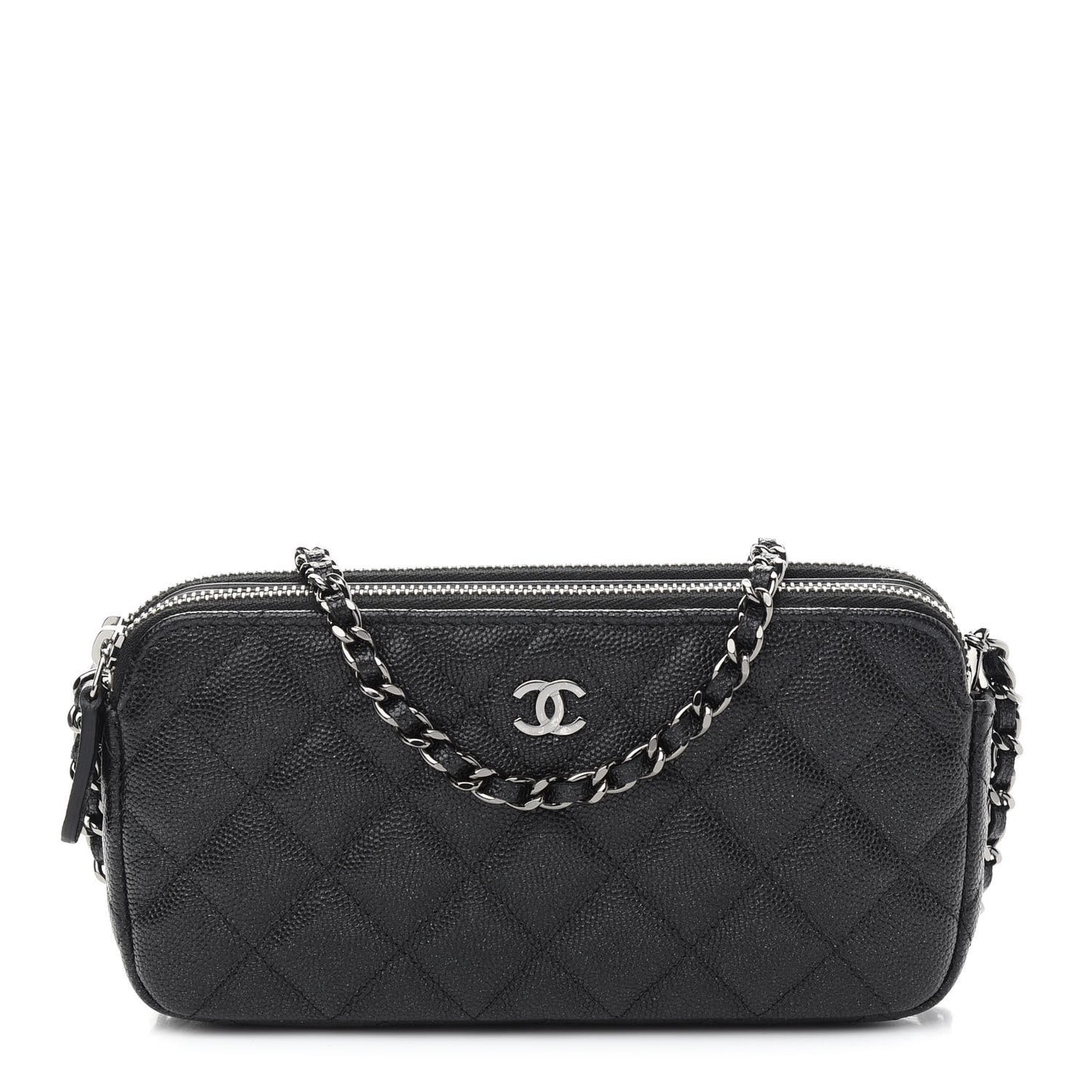 Iridescent Caviar Quilted Small Clutch With Chain Black