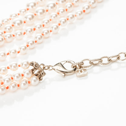 Chanel Pearl Crystal Gripoix CC Multi Strand Necklace Orange Gold 5 of 5