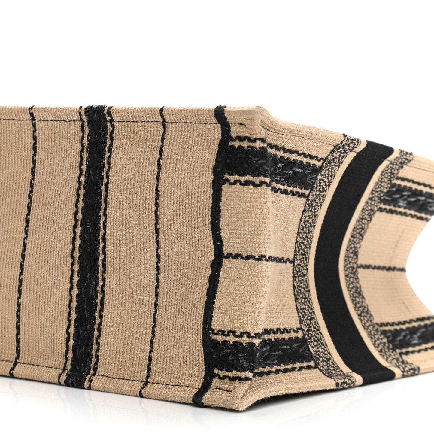 Canvas Embroidered Medium Bayadere Book Tote Black Beige