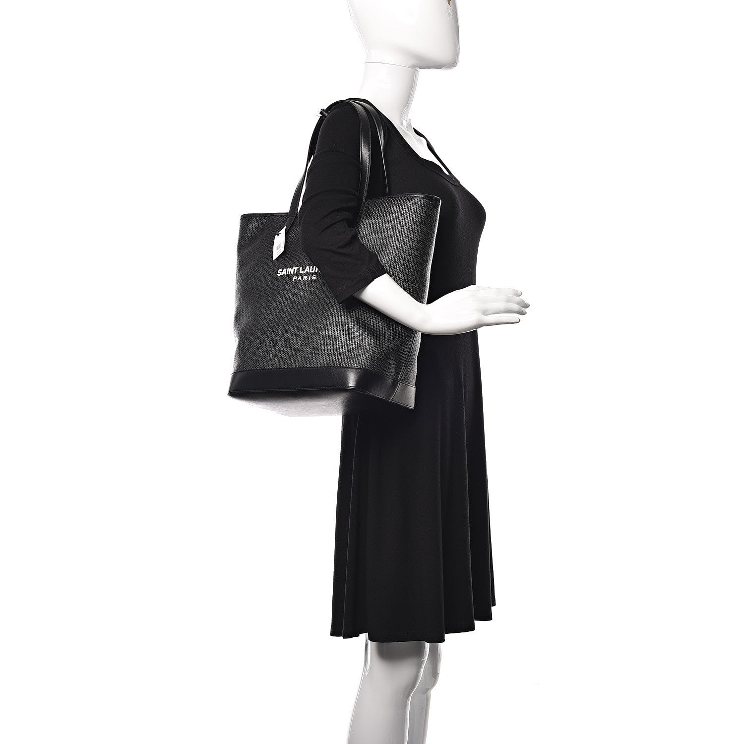 Saint Laurent Linen Canvas Teddy Shopping Bag Black 2 of 14