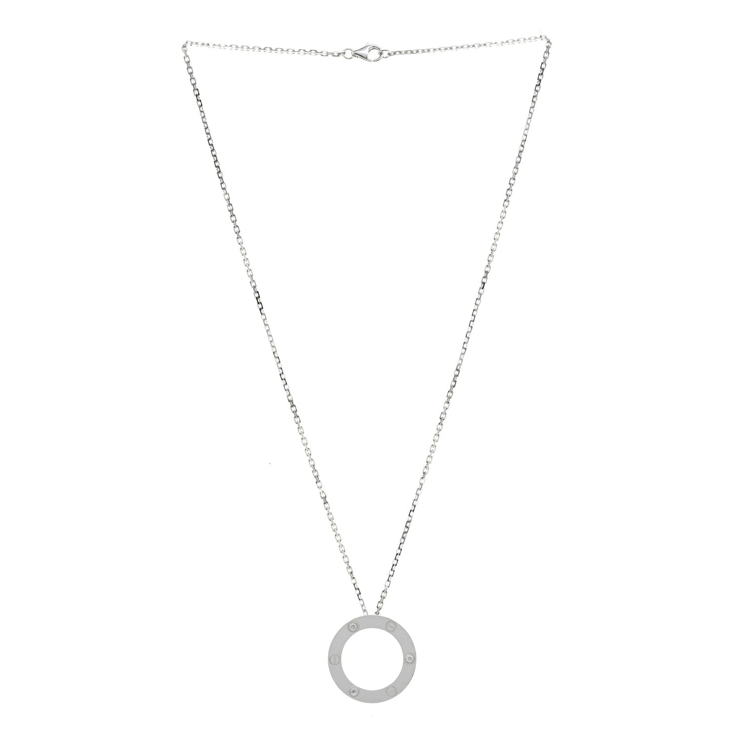 18K White Gold 3 Diamonds LOVE Pendant Necklace