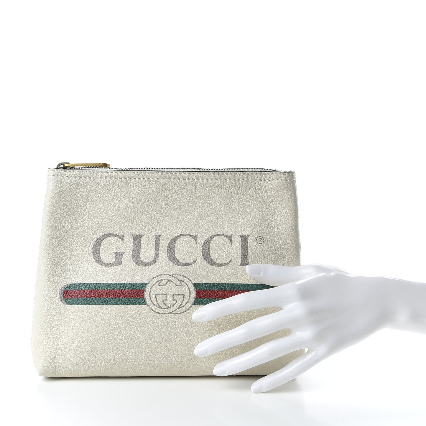 Pebbled Calfskin Medium Logo Portfolio Clutch White