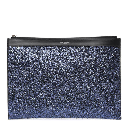 Saint Laurent Calfskin Glitter Zipped Tablet Pouch Blue 1 of 8