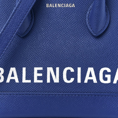 Balenciaga Signature Grained Calfskin Logo XXS Ville Top Handle Bag Bleu Roi White 8 of 12