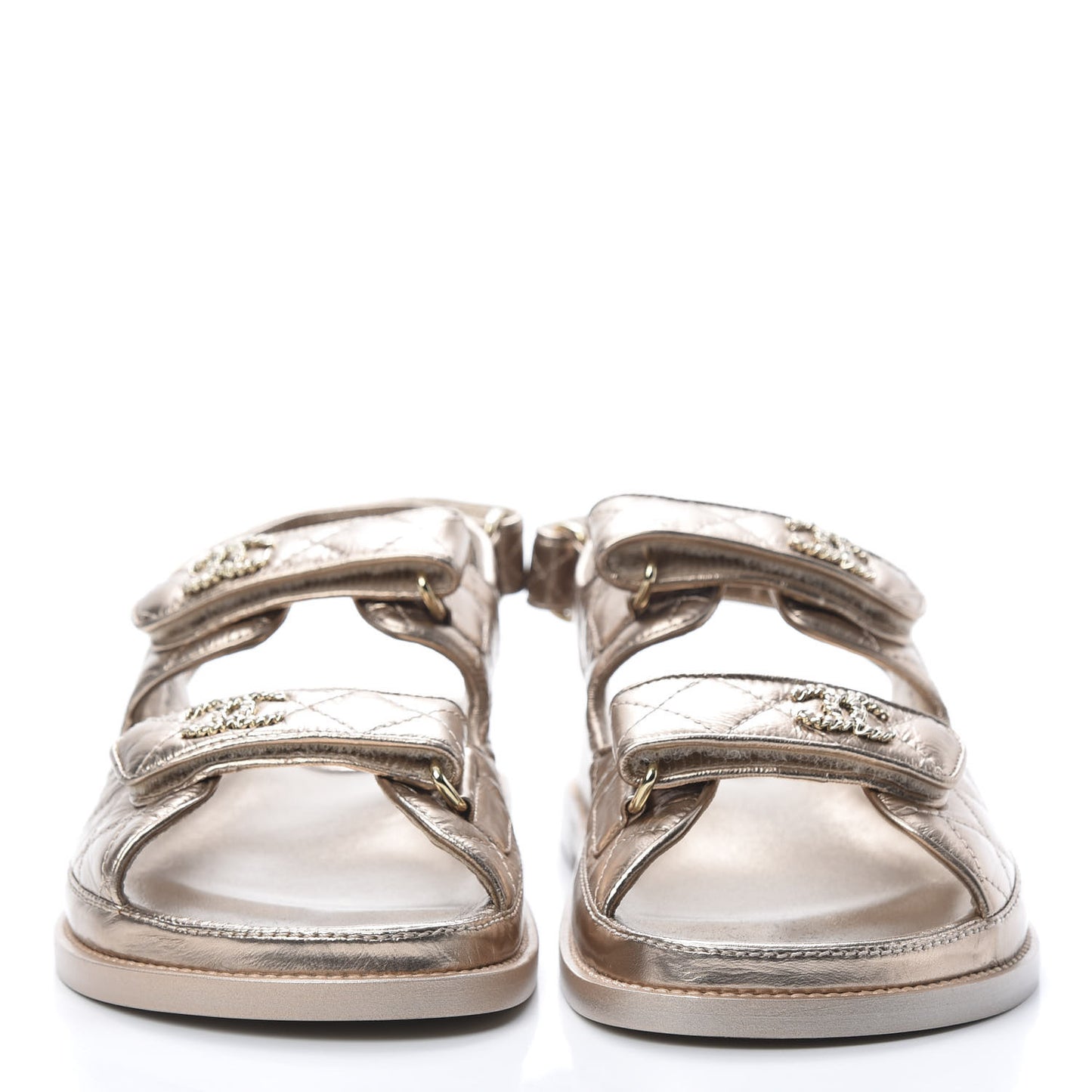 Iridescent Lambskin Quilted Velcro Dad Sandals 38.5 Light Bronze