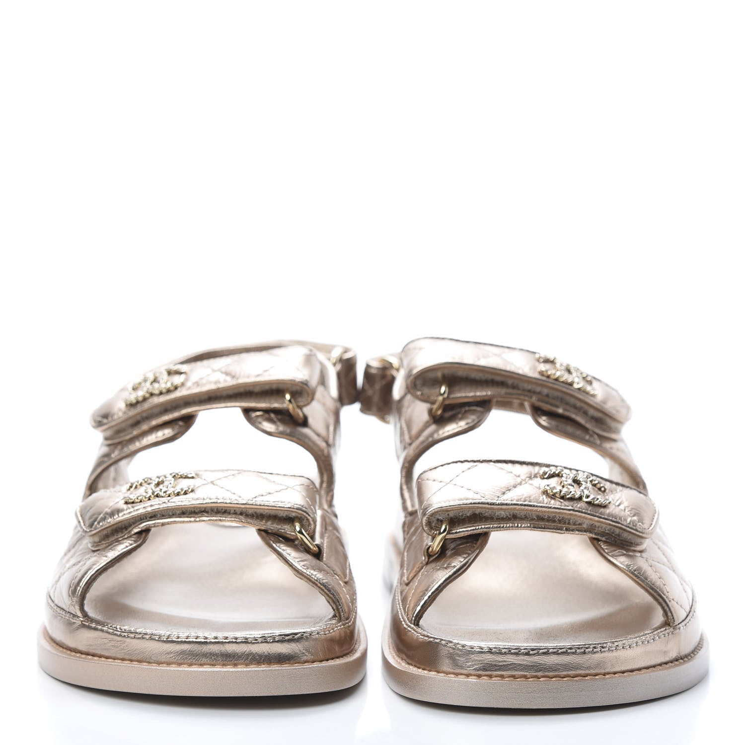 Chanel Iridescent Lambskin Quilted Velcro Dad Sandals 38.5 Light Bronze 2 of 8