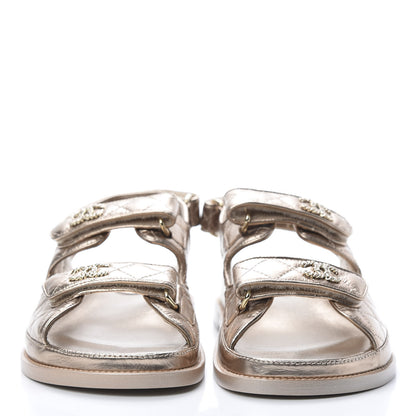 Chanel Iridescent Lambskin Quilted Velcro Dad Sandals 38.5 Light Bronze 2 of 8