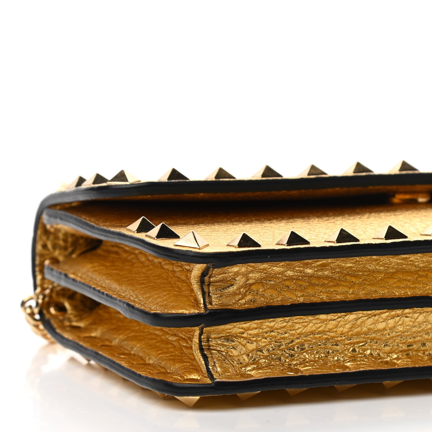 Valentino Garavani Pebbled Calfskin Rockstud Flap Wallet On Chain Soft Gold 8 of 9