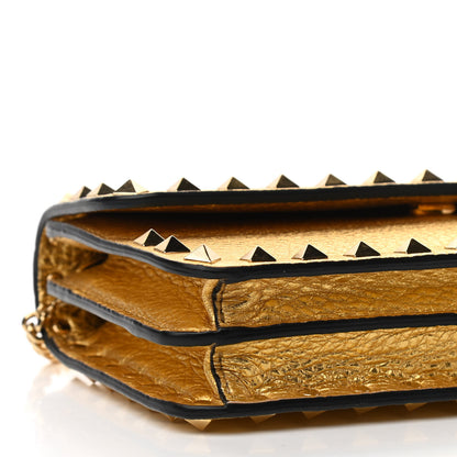 Valentino Garavani Pebbled Calfskin Rockstud Flap Wallet On Chain Soft Gold 8 of 9