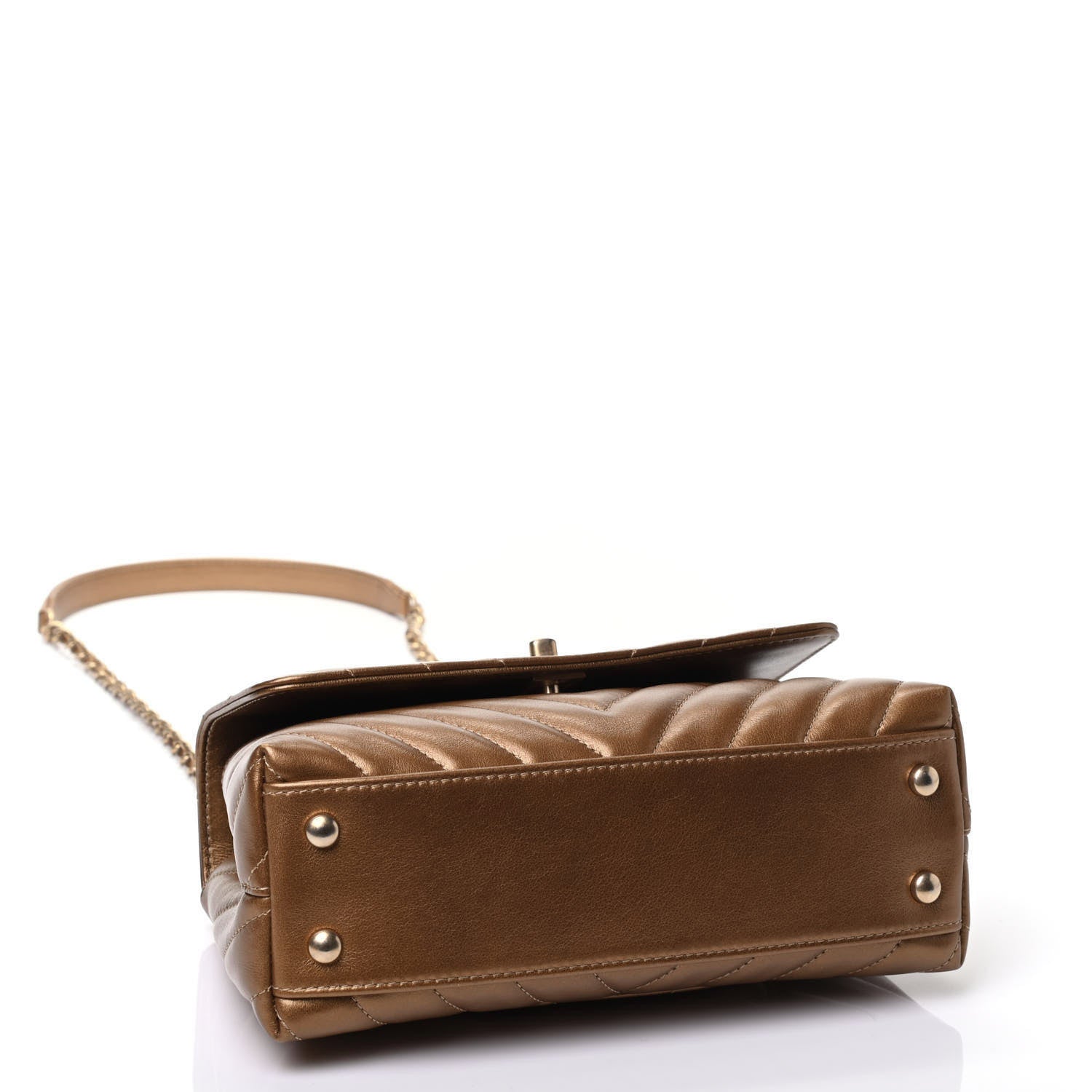 Chanel Metallic Calfskin Chevron Quilted Mini Coco Handle Flap Gold 3 of 4