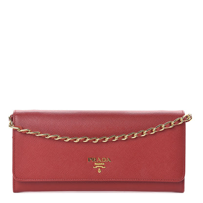 Prada Saffiano Metal Oro Chain Wallet Fuoco 1 of 5