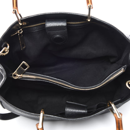 Gucci Pebbled Calfskin Medium Bamboo Shopper Tote Black 8 of 11